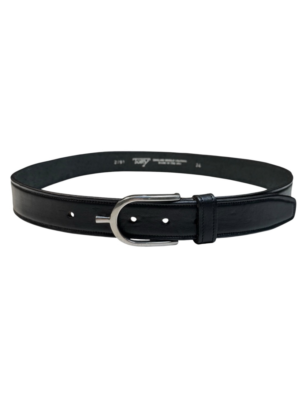 Tory Spur Buckle Black Leather Equestrian Dress Belt Silver Buckle USA Size 34